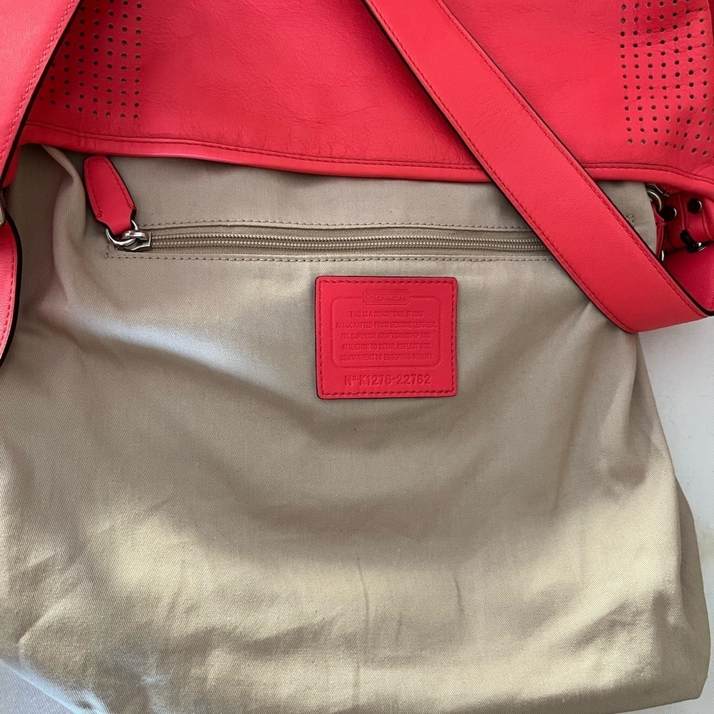 Coach Legacy Perforated Leather Duffle Crossbody Bag Red Watermelon Snow - Picture 6 of 15